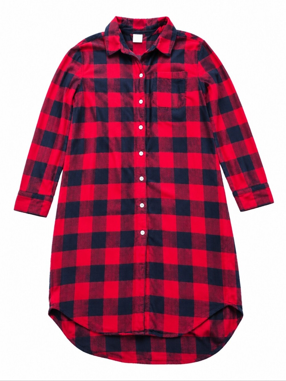 Lands’ End Buffalo Plaid Flannel Nightgown Sleepshirt Red Navy S